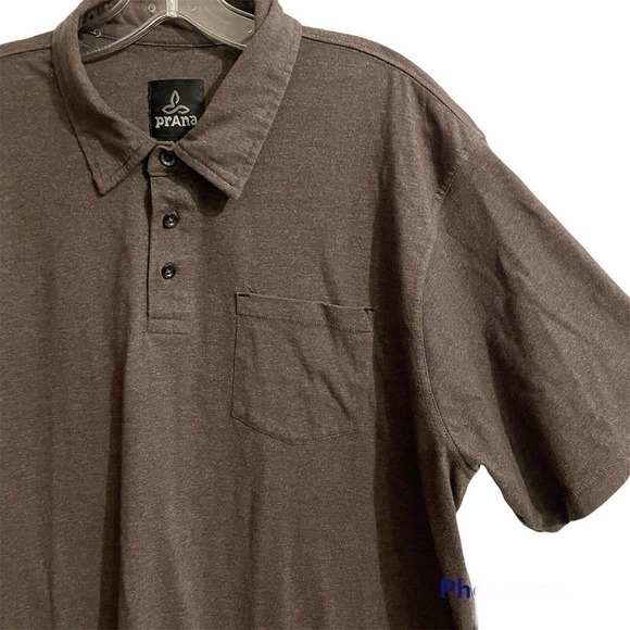 PrAna Shirt Size XL Grey Marco Polo Short Sleeve Pocket Cotton Blend Bas… - Picture 2 of 7